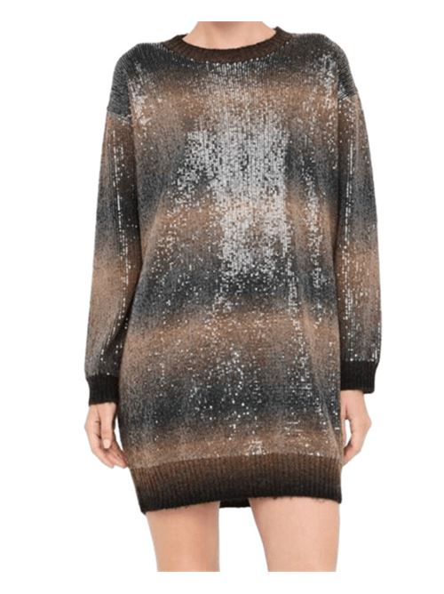 Abito corto con paillettes all-over sullo sfondo sfumato nei toni di marrone. LIU JO | MF5488-MA14RS9472